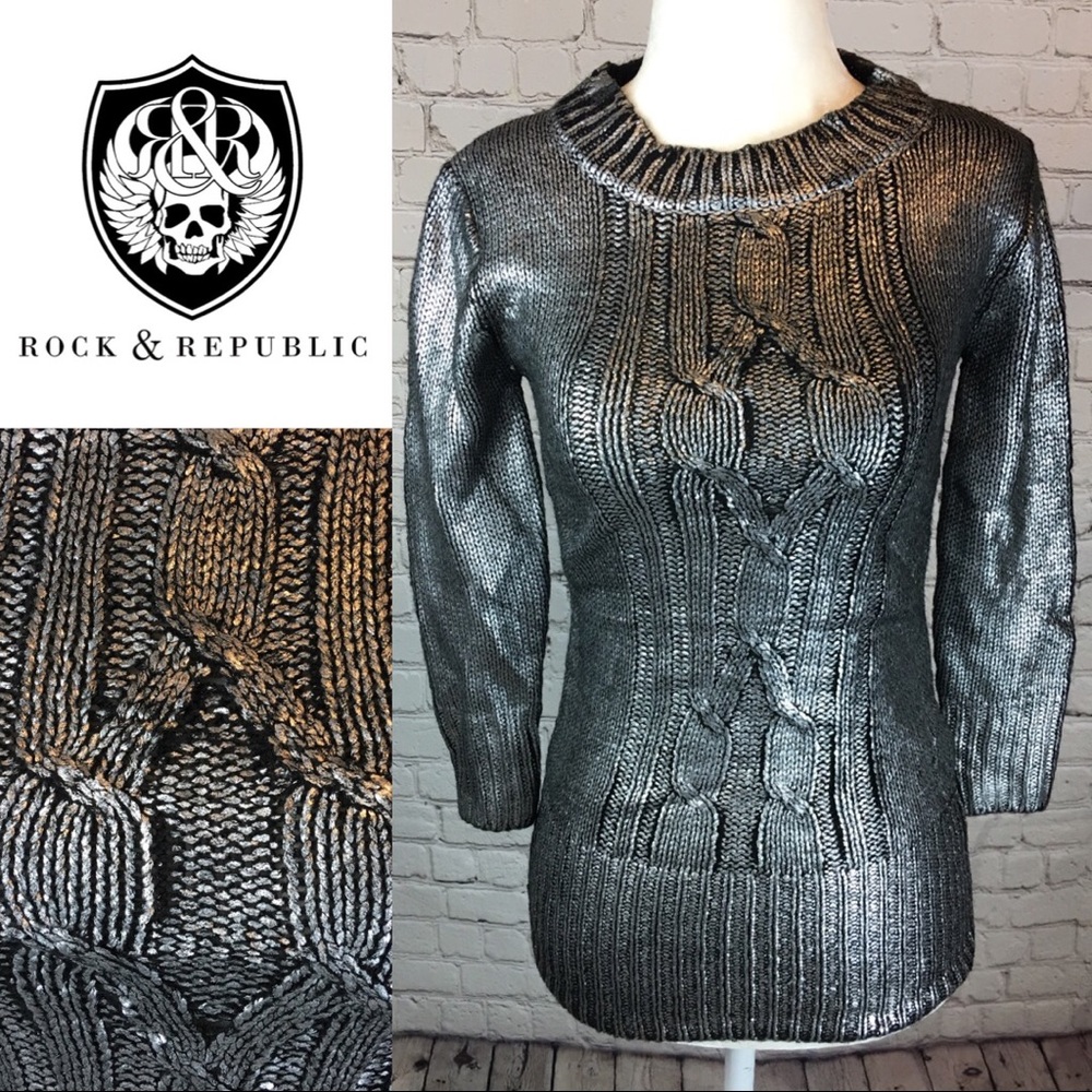 Rock & Republic Metallic Slvr Sweater